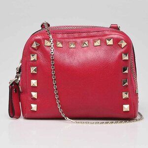 Valentino Pink Nappa Leather Rockstud Mini Crossbody Chain Bag